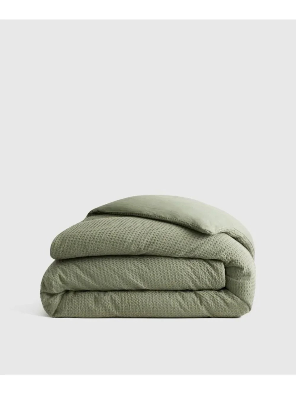 Quince Organic Luxe Waffle Duvet Cover Twin Olive Green Honeycomb Cotton 400TC